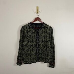 Nomadic Traders Cardigan Sweater Green Floral Pattern Size Small Granola Girl